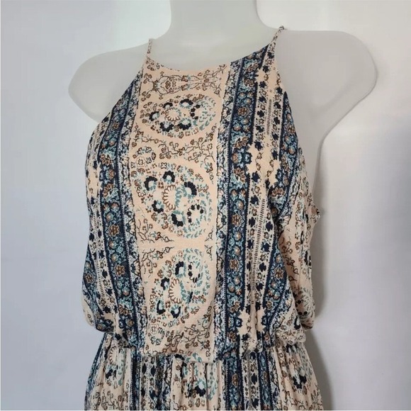 LUSH Boho Indie Print Pattern Empire Long Maxi Dress W Side Leg Slit-Size Large - Picture 4 of 16